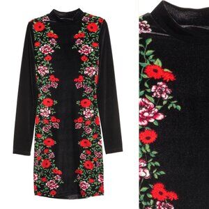 Floral Black Velvet Dress